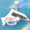 Matey Sea Animals Silver Hold Stone Dolphin Pendant Blue Moonstone