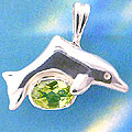 Matey Mrine Silver Square Dolphin Pendant Peridot