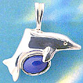 Matey Mrine Silver Square Dolphin Pendant Lapis-Lazuli Gem