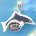 Matey Mrine Silver Square Dolphin Pendant Opal Gem