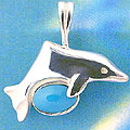 Matey Mrine Silver Square Dolphin Pendant December Birthston Turquoise
