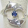Matey Mrine Silver Lovers Dolphin Ring Sapphire Gem