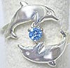 Matey Mrine Silver Lovers Dolphin Ring November Birthstone - Blue Topaze