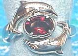 Matey Sea Animals Silver Lovers Dolphin Ring Garnet