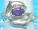 Matey Sea Animals Silver Lovers Dolphin Ring Amesyst