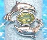 Matey Mrine Silver Lovers Dolphin Ring Peridot