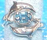 Matey Mrine Silver Lovers Dolphin Ring November Birthstone - Blue Topaze