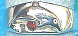 Matey Sea Animals Silver Emboss Dolphin Ring Garnet