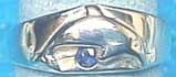 Matey Mrine Silver Emboss Dolphin Ring Sapphire Gem